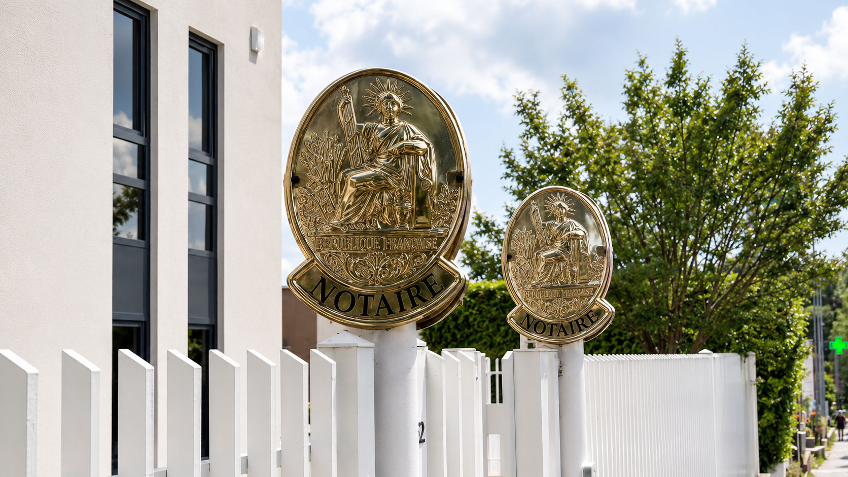 Plaques officielles Notaire à l'entrée de l'étude J'M Notaires